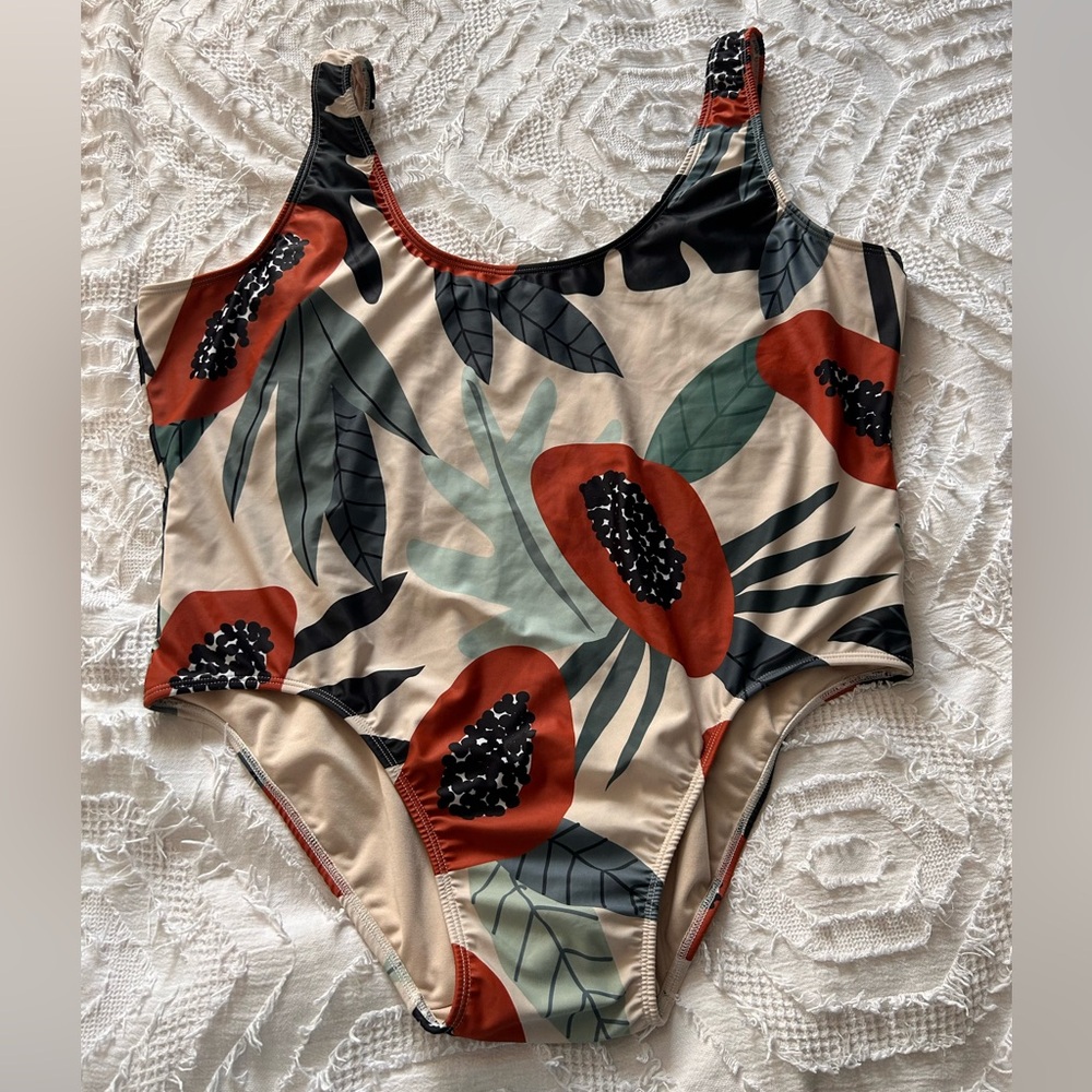 Women's Beige Tropical Print One-Piece Swimsuit